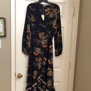 Navy floral high low wrap dress Medium